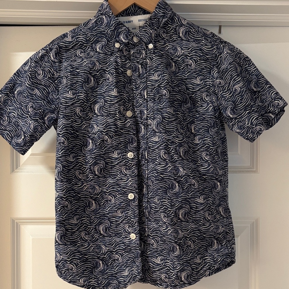 Navy Wave Pattern Boy’s Shirt